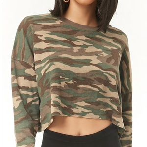 Camo Waffle Knit Crop Top